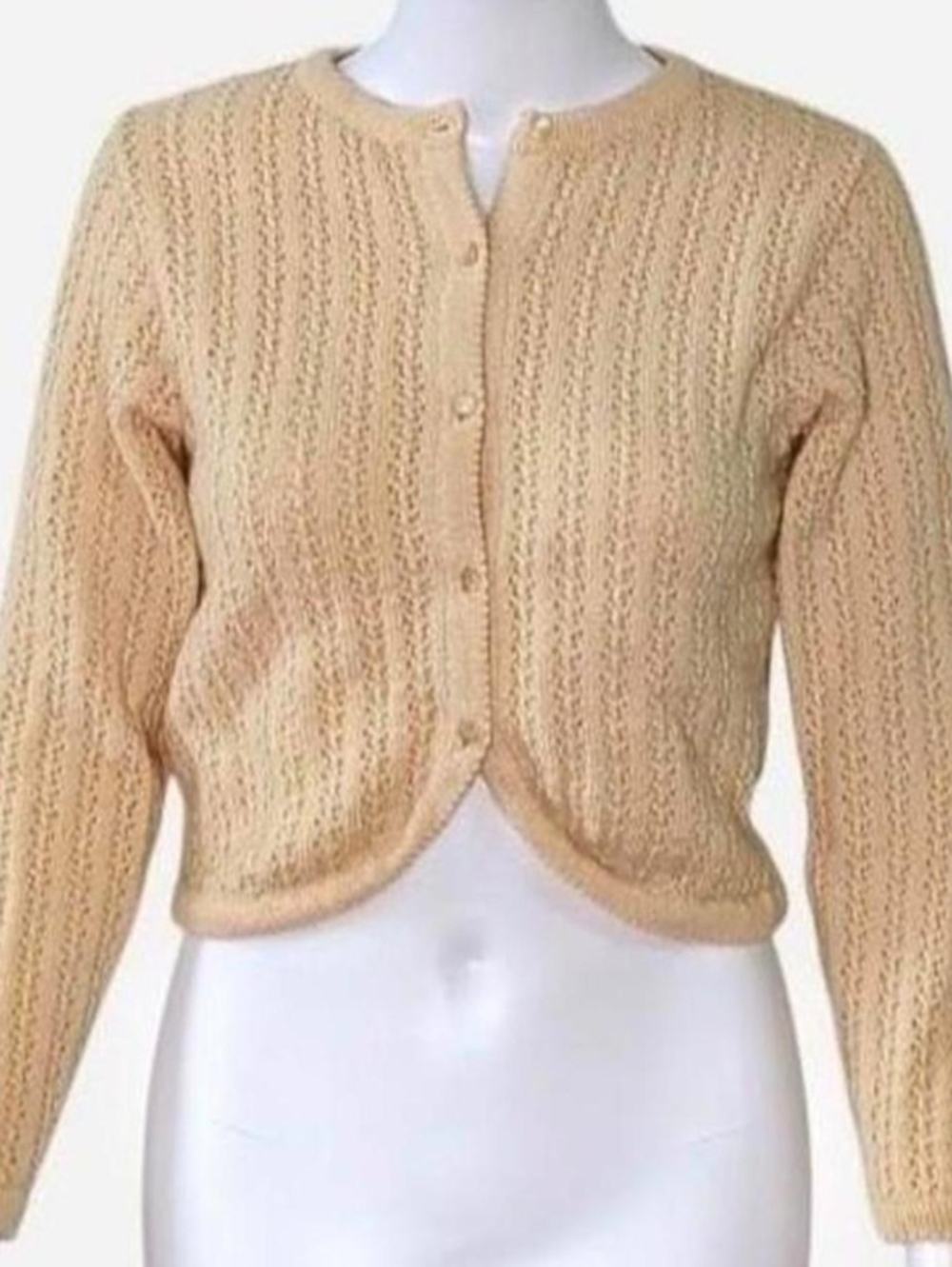 Lady Chevignon cropped pointelle cream knit cardigan virgin wool Size M